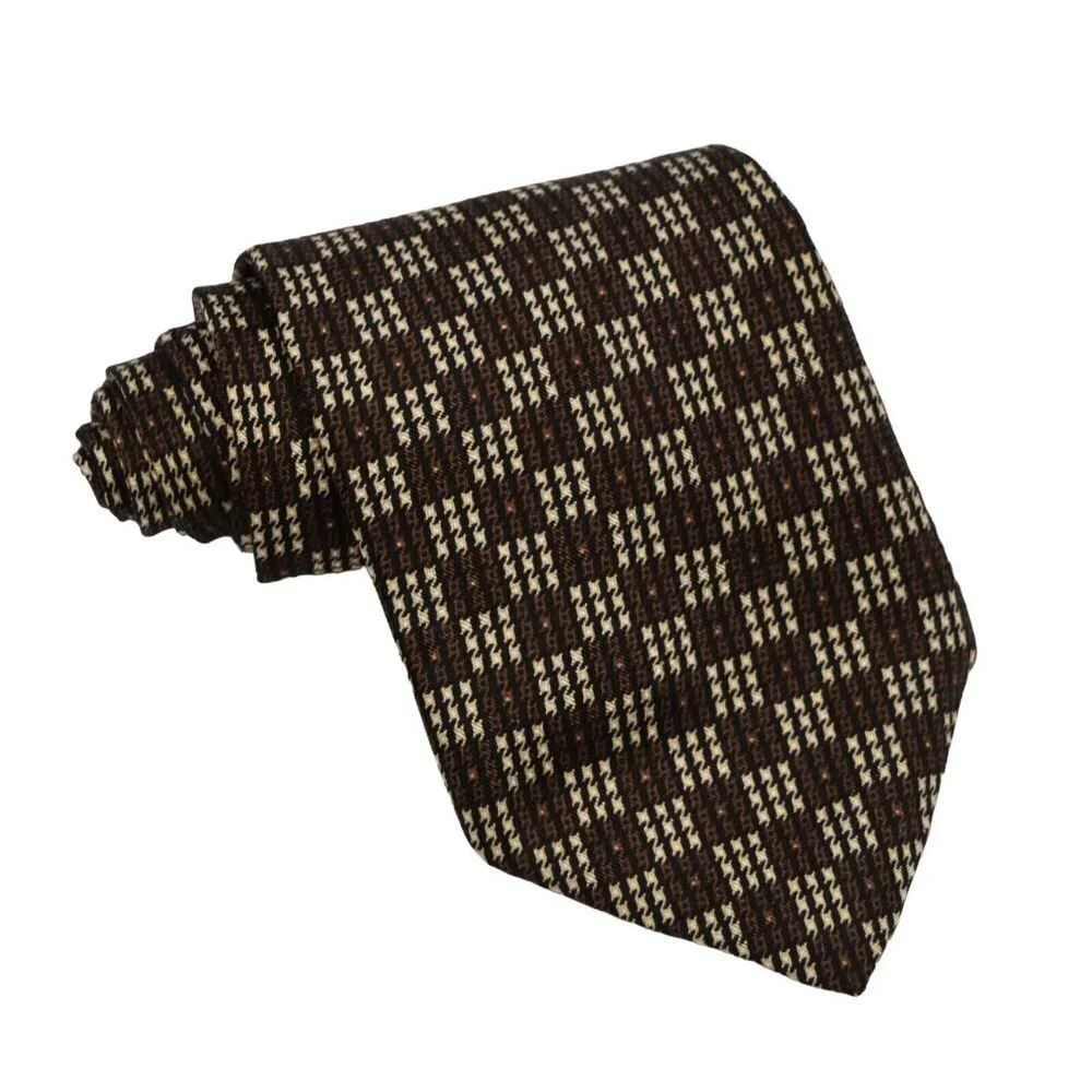 Kenneth Cole New York Mens Necktie Tie Geometric Brown Cream Black 59 in